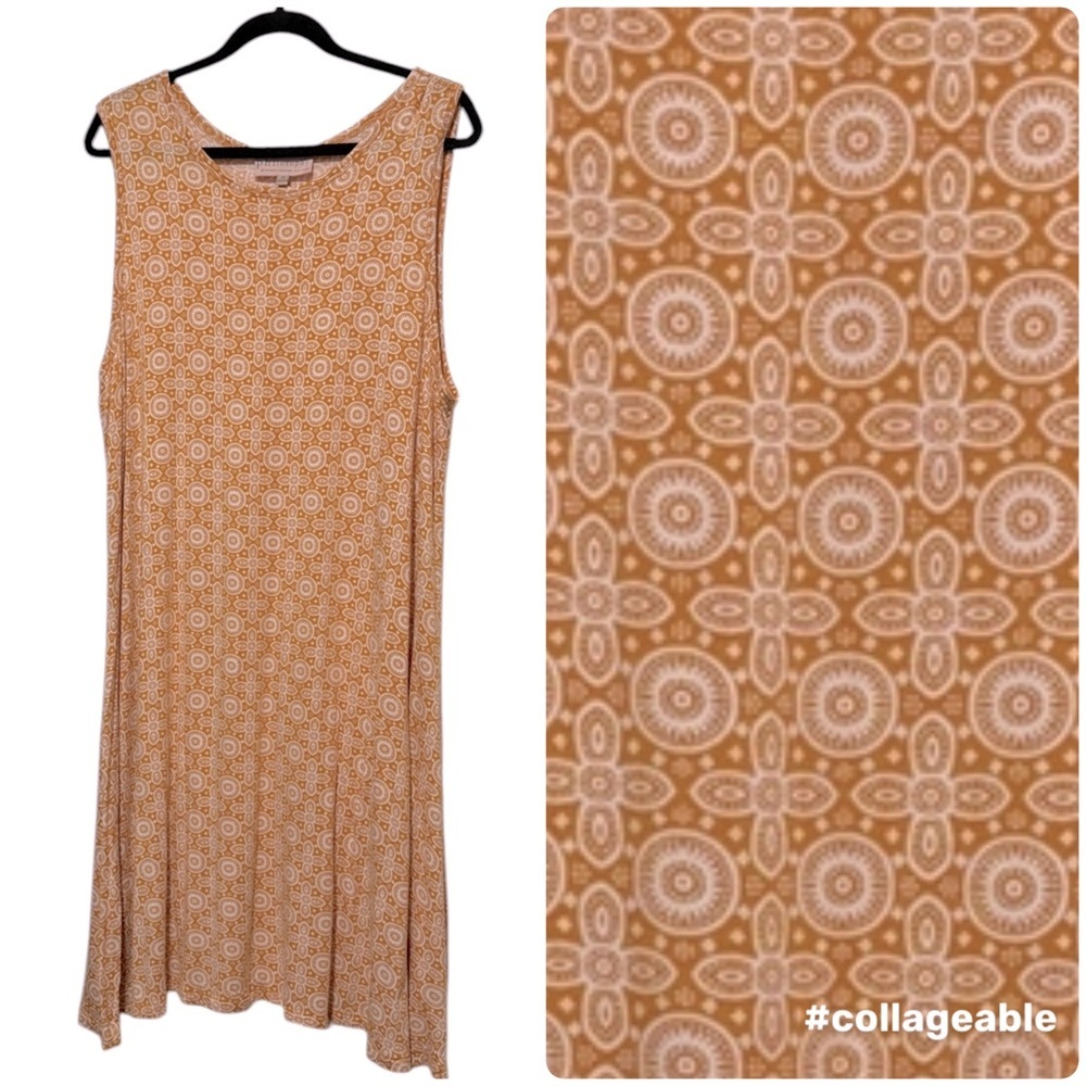 Philosophy Jersey Knit Mandala Geometric Yellow Sleeveless Swing Dress Womens 2X - Picture 1 of 10